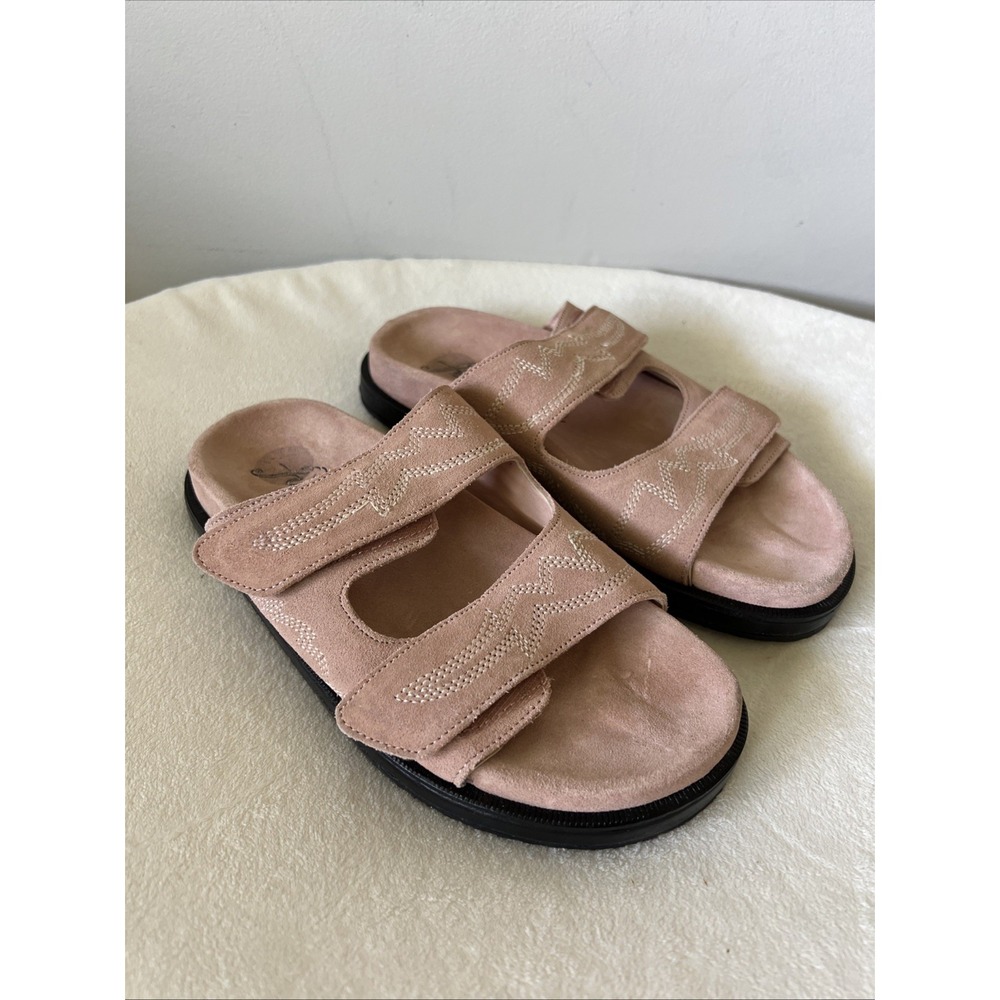 Women's Free People Rooney Footbed Sandals Pink Suede Adjustable Straps Size 37